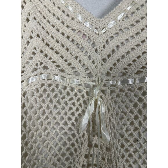 Vintage Y2K Cream Silk Blend Crochet Tie Bust Babydoll Tank Size Medium 8 - 10 - Picture 2 of 5
